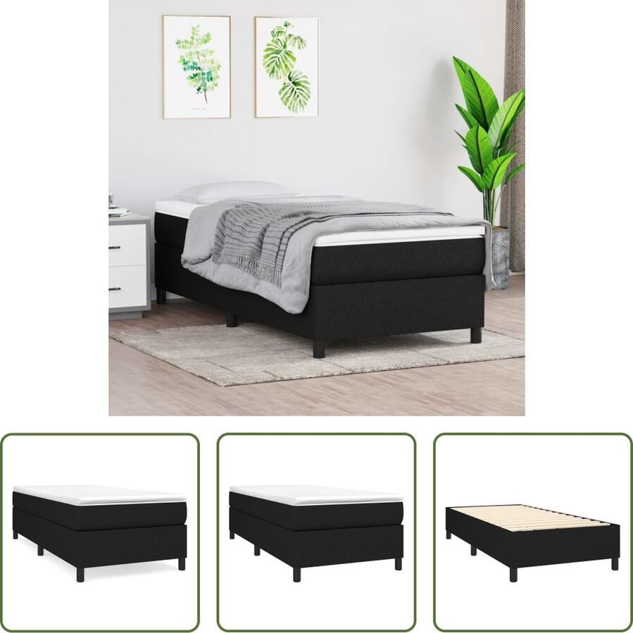 The Living Store Boxspringframe Zwart 203x100x35 cm Stof Multiplex Geschikt voor 100x200 cm matras Boxspring Frame Tweepersoons Bed Bedframe Zwarte Bed Stoffen Bedframe
