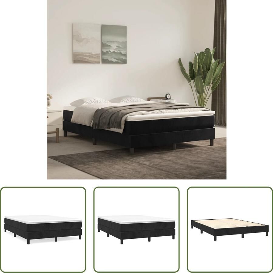 The Living Store Boxspringframe Zwart Fluweel 203 x 140 x 25 cm Multiplex Lattenbodem Boxspring Frame Tweepersoons Bed Velvet Bed Zwart Bed Slaapcomfort