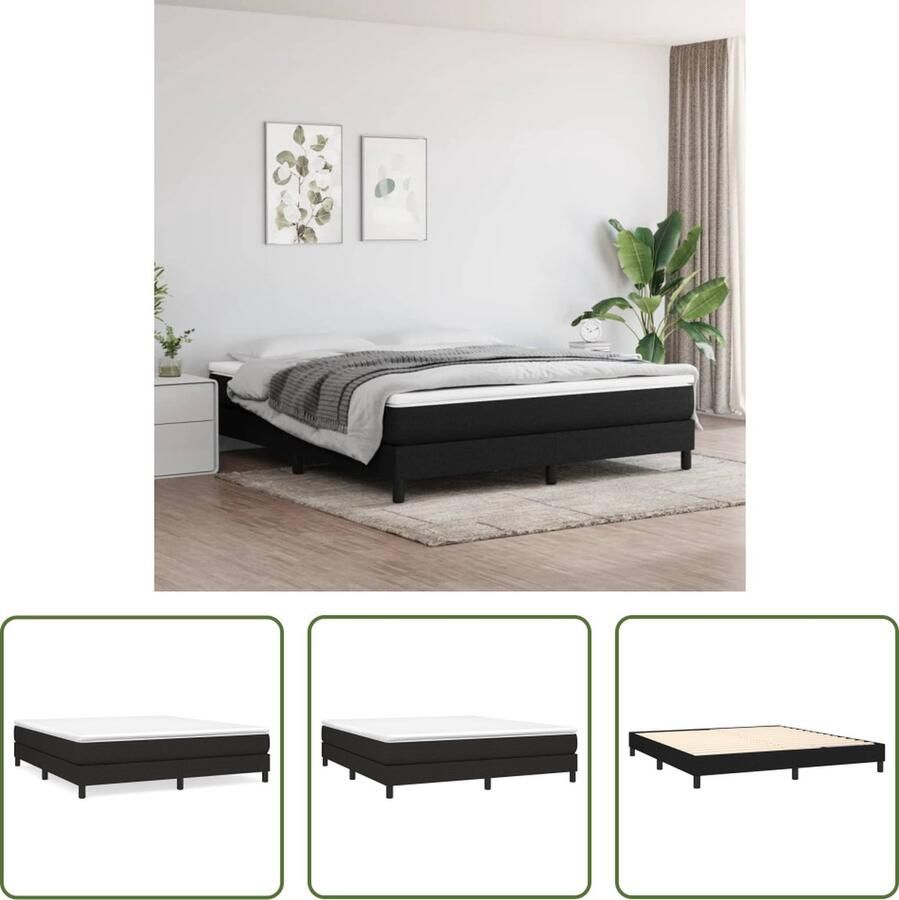 The Living Store Boxspringframe Zwart Stoffen Bedframe 203x160x25 cm Duurzaam Ondersteunende poten Multiplex lattenbodem Boxspring Frame Tweepersoons Bed Zwarte Bedframe Stoffen Bedframe Bed Frame