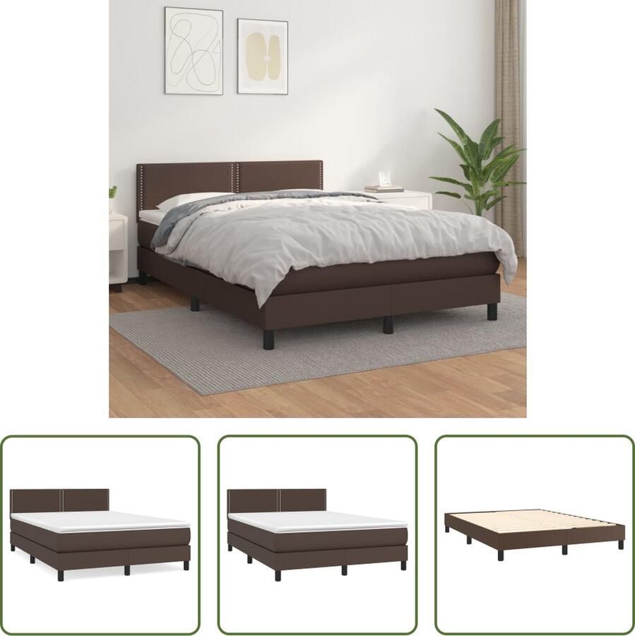 The Living Store Boxspring met matras kunstleer bruin 140x200 cm Boxspring Boxsprings Bed Slaapmeubel Boxspringbed Boxspring Bed Tweepersoonsbed Bed Met Matras Bedframe Ledikant Bed Met Hoofdbord - Foto 2