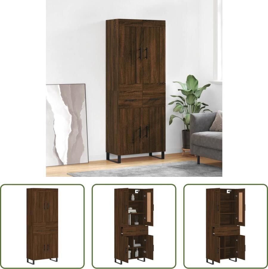 The Living Store Bruineiken Hoge Kast 69.5 x 34 x 180 cm Duurzaam bewerkt hout Veel opbergruimte Praktische deuren Metalen voeten Montage vereist Inclusief 1 x dressoir 1 x opzetkast Legal Documents