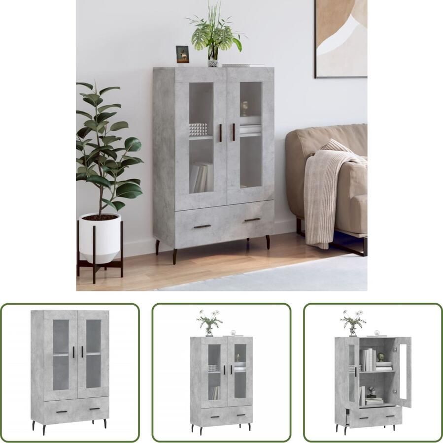 VidaXL Betongrijs Hoge Kast Hoge kast 69 5x31x115 cm bewerkt hout betongrijs Houten Kast Opslagoplossing Livingroom Furniture