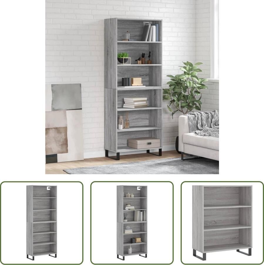 The Living Store Hoge kast 69 5x32 5x180 cm bewerkt hout grijs sonoma eikenkleur Hoge Kast Buffetkast Opslagoplossing Houten Kast Grijze Kast