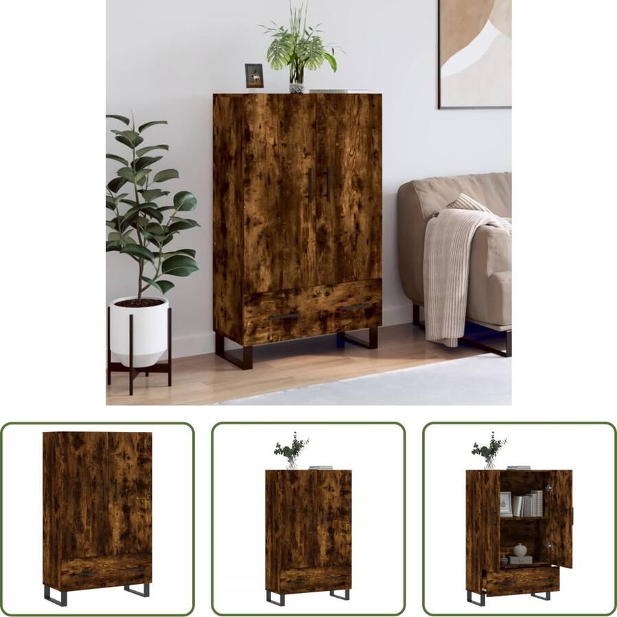 VidaXL The Living Store Hoge kast 69 5x31x115 cm bewerkt hout gerookt eikenkleurig Hoge Kast Dressoir Buffetkast Houten Kast Gerookt Eiken