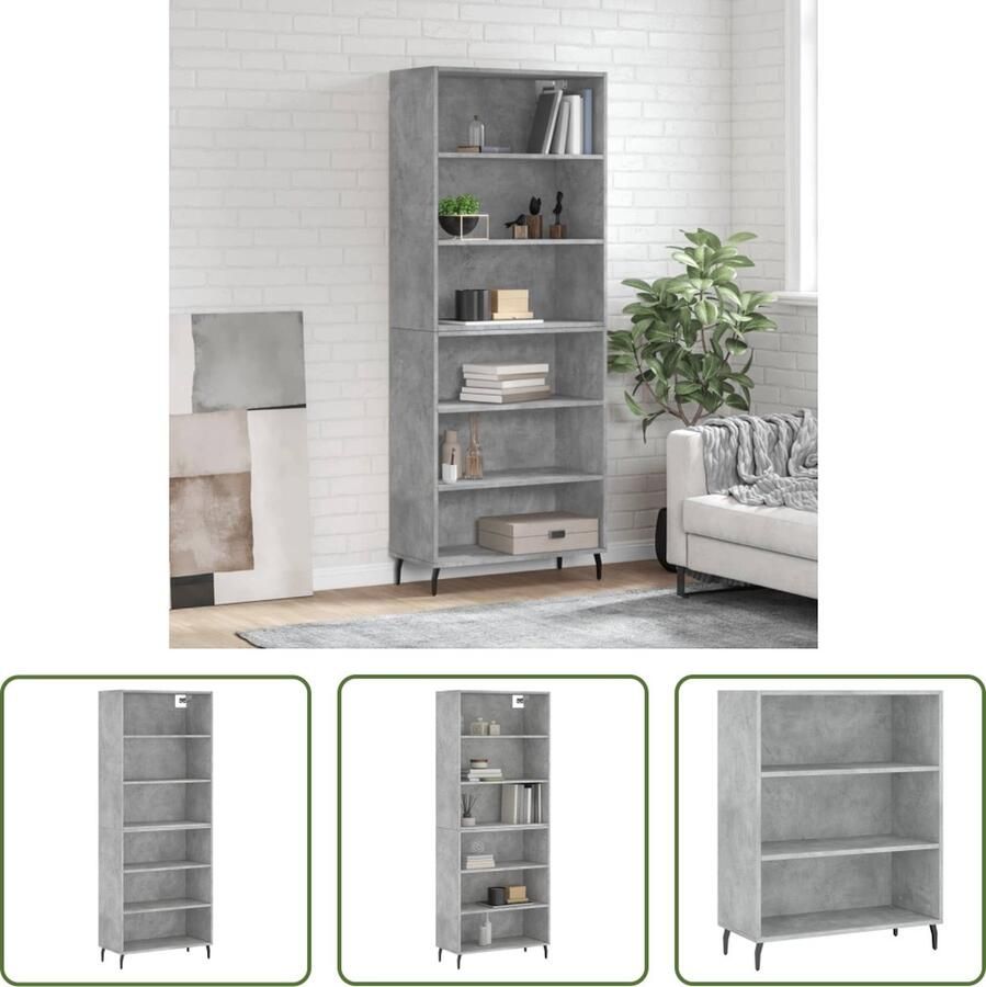 The Living Store Hoge kast 69 5x32 5x180 cm bewerkt hout betongrijs Hoge Kast Buffetkast Opslagruimte Modern Beton Grijs