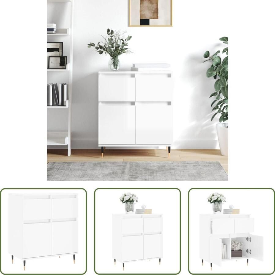 The Living Store Buffetkast Hoogglans wit 60 x 35 x 70 cm Duurzaam bewerkt hout en ijzer