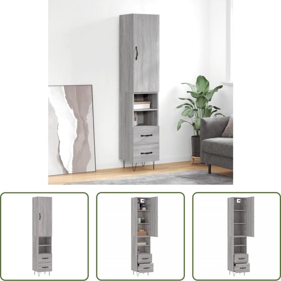 The Living Store Buffetkast s Hoge kast 180 cm Grijs sonoma eiken