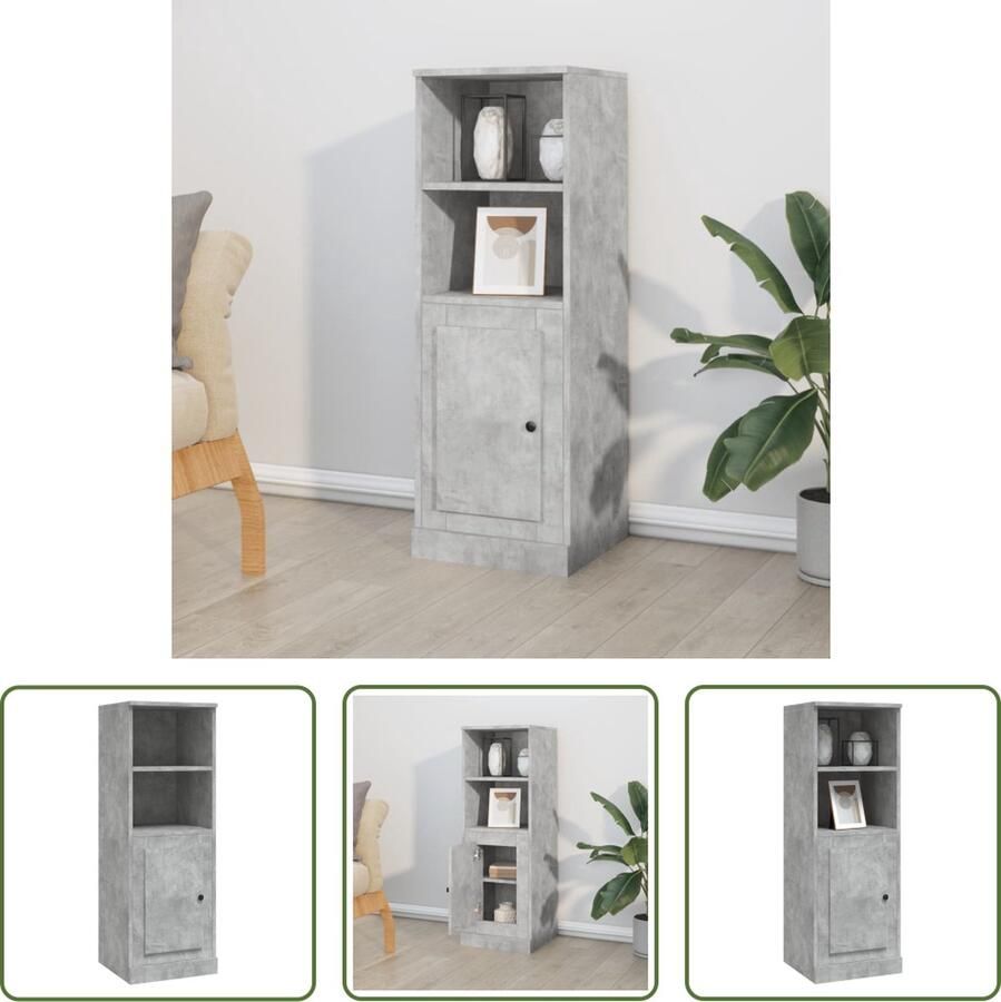 The Living Store Hoge kast 36x35 5x103 5 cm bewerkt hout betongrijs Hoge Kast Scandinavisch Design Betonnen Grijze Kast Houten Kast Opbergkast