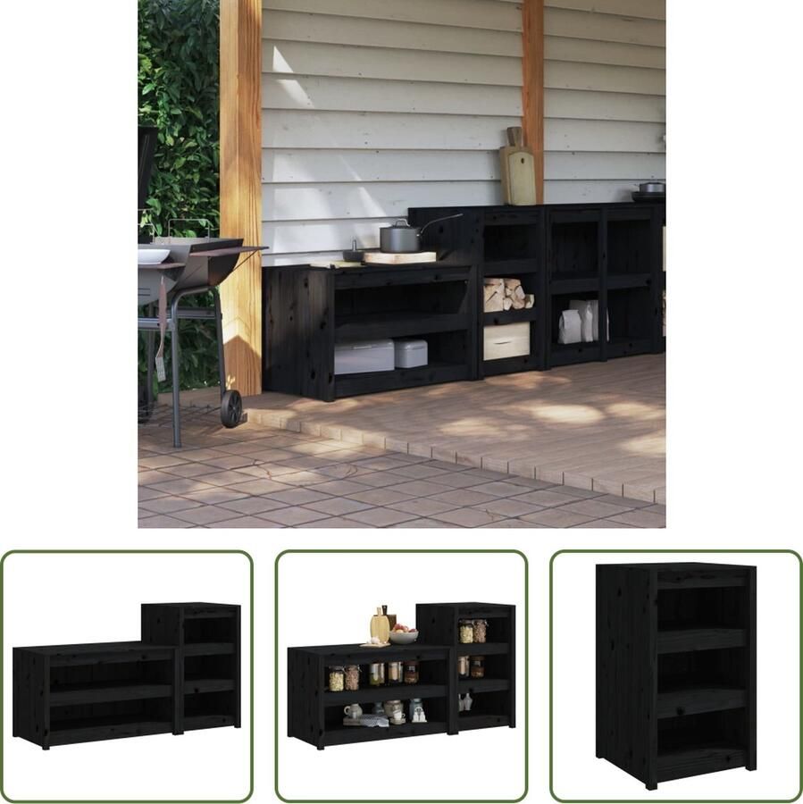 VidaXL Keukenkasten voor buiten 2 st massief grenenhout zwart Keukenkasten Buiten Houten Keukenkasten Grenenhout Keukenkasten Buitendining Tuinkamer