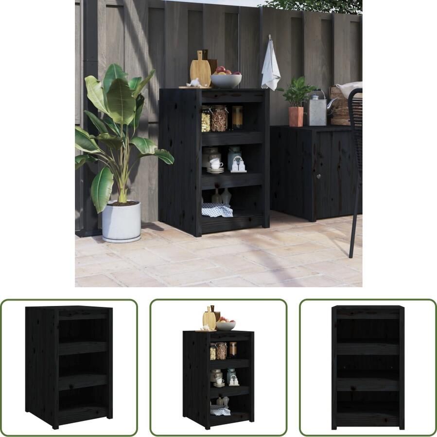 VidaXL Buitenshuis Decoratie Buitenaankleding Keukenkast voor buiten 55x55x92 cm massief grenenhout zwart Keukenkast Buiten Teak Kast Houtkast Buiten