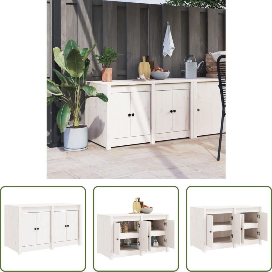 The Living Store Keukenkast voor buiten 106x55x64 cm massief grenenhout wit Houten Keukenkast Buitenterras Buitenkeuken Tuinkast Grenoble Hout