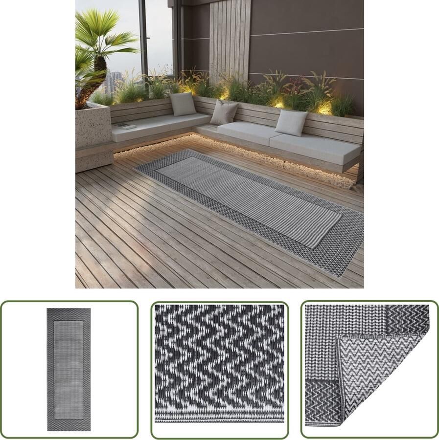 The Living Store Buitenkleed ARAKIL 80x250 cm polypropeen zwart Tuintapijt Buitentapijten Terras Tapijt Outdoor Vloerbedekking Zwarte Vloerkleden