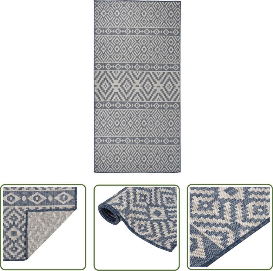 The Living Store Tuinkleed Platgeweven 100 x 200 cm Blauw 100% PP Weerbestendig Tuintapijten Plat Geweven Tapijt Buitenkleed Patio Dekentjes Terasdekentjes