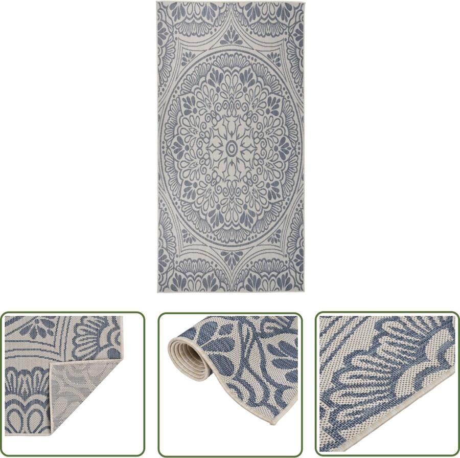 The Living Store Buitenkleed met patroon platgeweven 100x200 cm blauw Tuintapijten Vloertegels Outdoor Decor Patio Meubels Veranda Accessoires