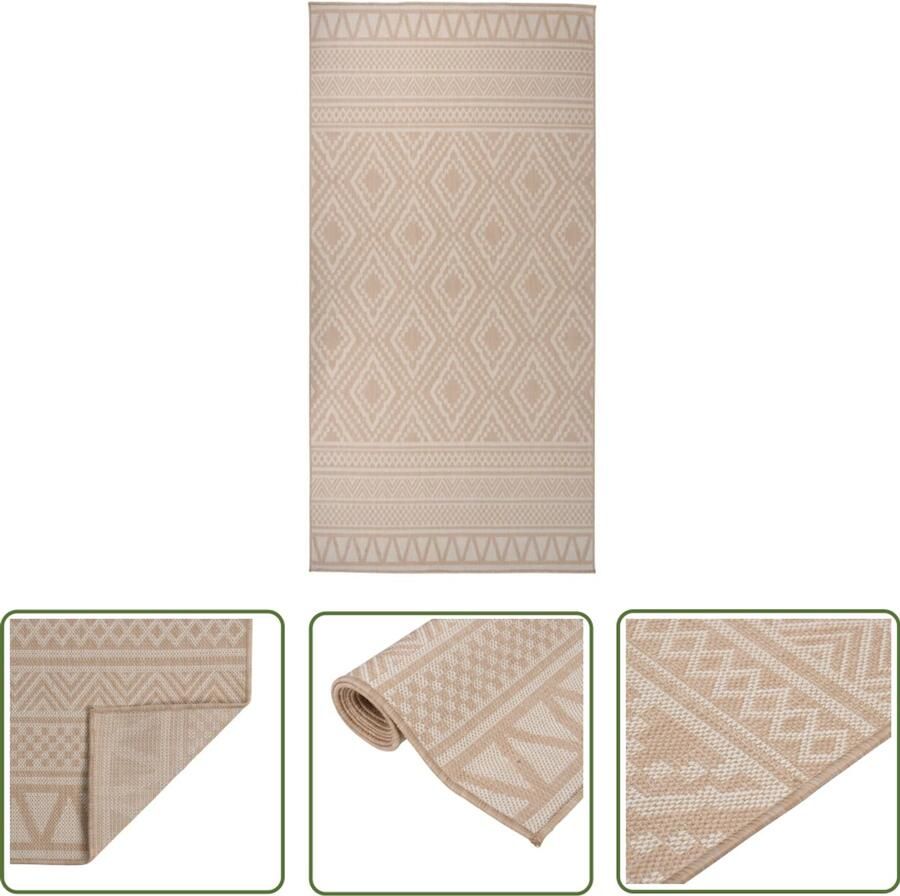 The Living Store Buitenkleed met patroon platgeweven 100x200 cm bruin Tuintapijt Buitenkleden Terrasvloerkleed Balkonvloerkleed Waterafstotend Tapijt