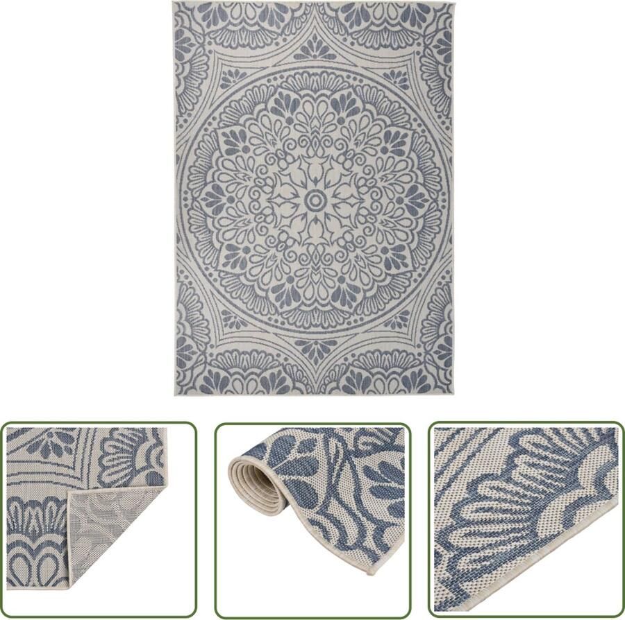 The Living Store Tuinkleed Platgeweven vloerkleed 120x170cm Blauw 100% PP Weerbestendig Tuintapijten Buitentapijten Patiodekentjes Veranda Kleden Terrasvloerkleden