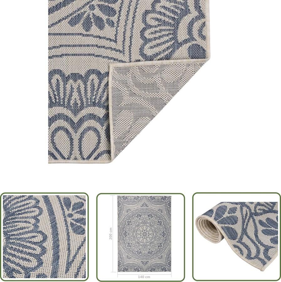 The Living Store Tuinkleed Platgeweven Blauw 140 x 200 cm Weerbestendig Tuintapijten Buitentapijten Patiodekentjes Terrasdecoratie Outdoor Decor