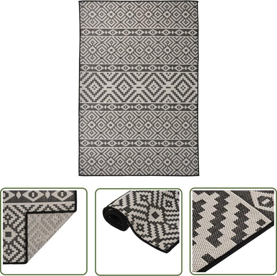 The Living Store Tuinkleed Zwart 160 x 230 cm UV- en weerbestendig 100% PP 800 g Met patroon Tuintapijten Buitentapijten Patio Tapijt Terras Tapijt Kunststof Tapijt