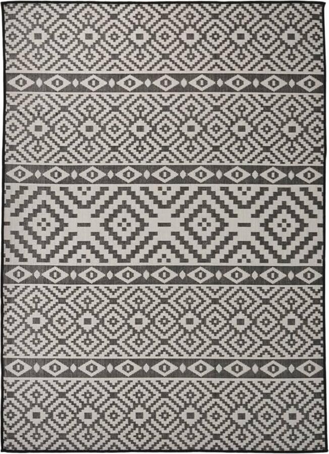 The Living Store Platte Geweven Tuinkleed 200x280 cm Zwart 100% PP 800 g Weerbestendig Uv-bestendig Met Patroon Plat Geweven Vloerkleed Buitenvloerkleed Terrasvloerkleed Balkonvloerkleed Zwarte Vloerkleed