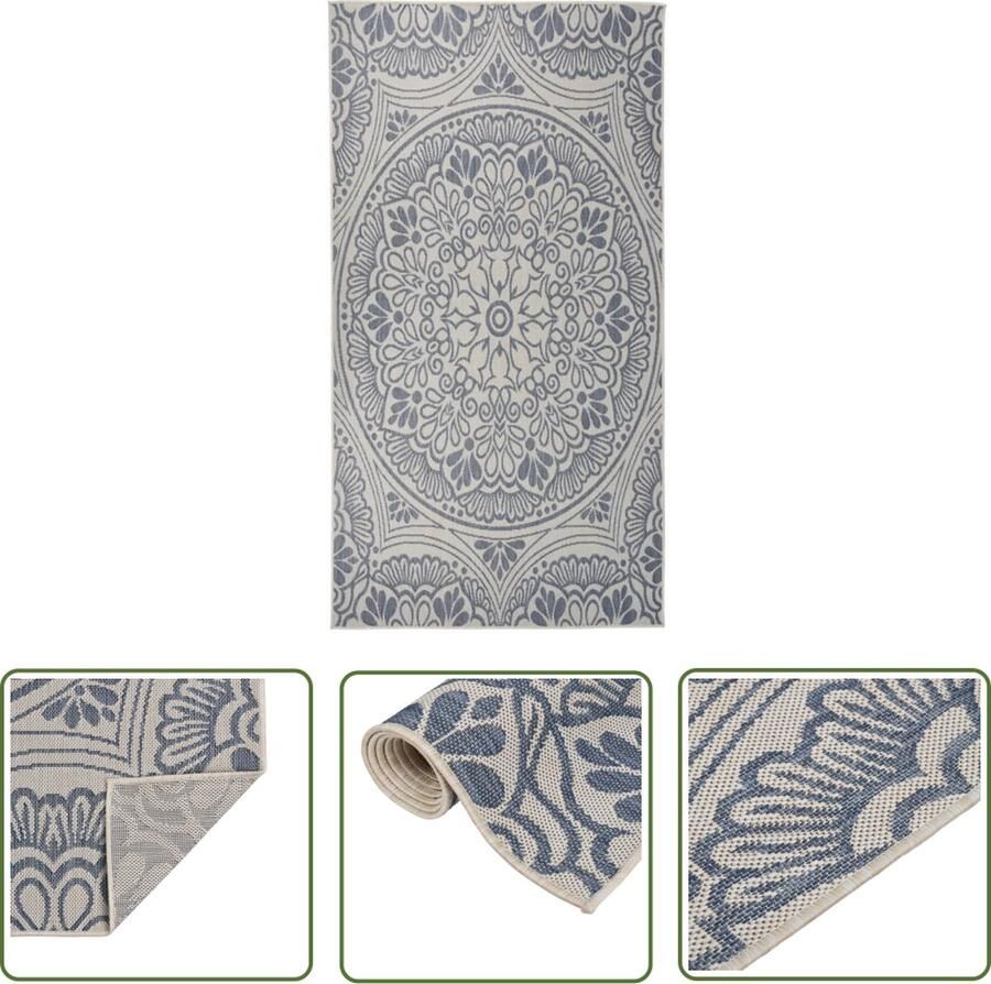 The Living Store Tuinkleed Platgeweven 80 x 150 cm Blauw 100% PP Weerbestendig UV-bestendig Met patroon Tuintapijten Buitentapijten Patio Tapijt Terrasvloer Balkontapis
