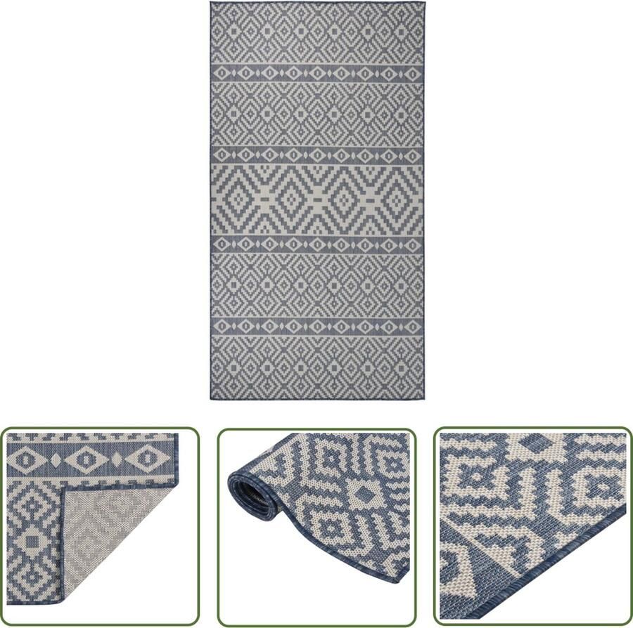 The Living Store Buitenkleed met patroon platgeweven 80x150 cm blauw Tuintapijten Buitentapijten Patiodekentjes Terrasvloerkleden Kunststof Tapijt
