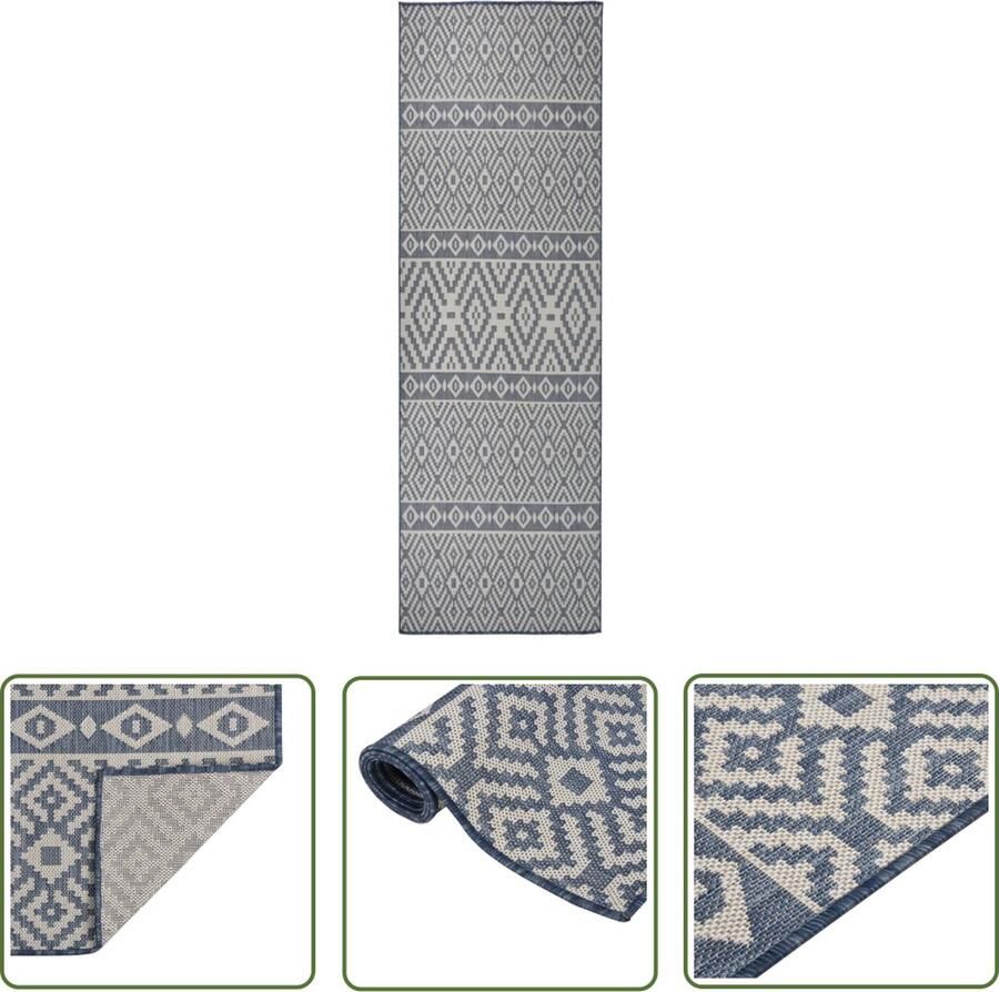 The Living Store Tuinkleed Platgeweven 80 x 250 cm Blauw 100% PP Weerbestendig Uv-bestendig Tuintapijten Buitentapijt Plat Geweven Tapijt Polypropyleent Tapijt Blauwe Tapijt