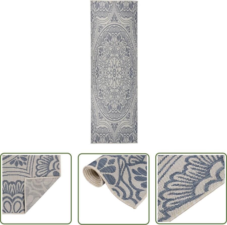 The Living Store Buitenkleed met patroon platgeweven 80x250 cm blauw Tuintapijten Buitentapijten Patiodekentjes Terrasvloeren Outdoor Decoratie