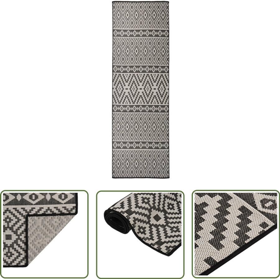 The Living Store Buitenkleed met patroon platgeweven 80x250 cm zwart Tuintapijten Buitentapijten Patiodekentjes Verandabekleding Waterafstotend Tapijt