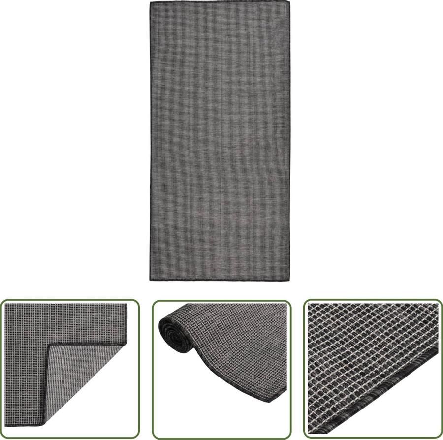 The Living Store Tuinkleed Grijs 100x200 cm Platgeweven PVC tapijt voor binnen en buiten Tuintapijten Buitentapijten Pvc Tapijt Plat Geweven Tapijt Grijstinten