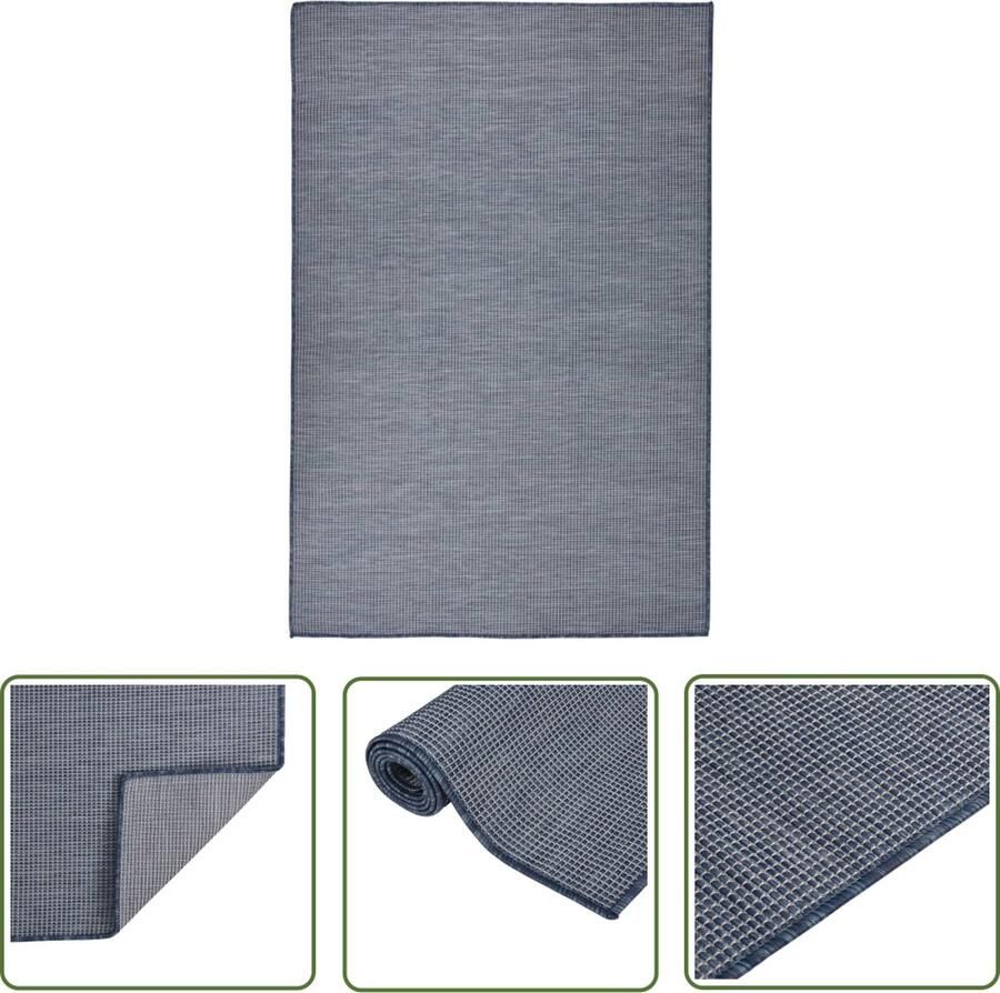 The Living Store Platgeweven Tuinkleed 120 x 170 cm Blauw 100% PP Tuin Kleed Buitentapijt Plat Geweven Tapijt Blauwe Tapijten Kunststof Tapijt