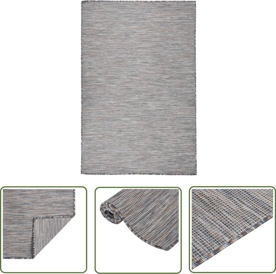 The Living Store Buitenkleed platgeweven 120x170 cm bruin en blauw Tuintapijten Plat Geweven Tapijt Outdoor Tapijt Terras Tapijt Balkon Tapijt