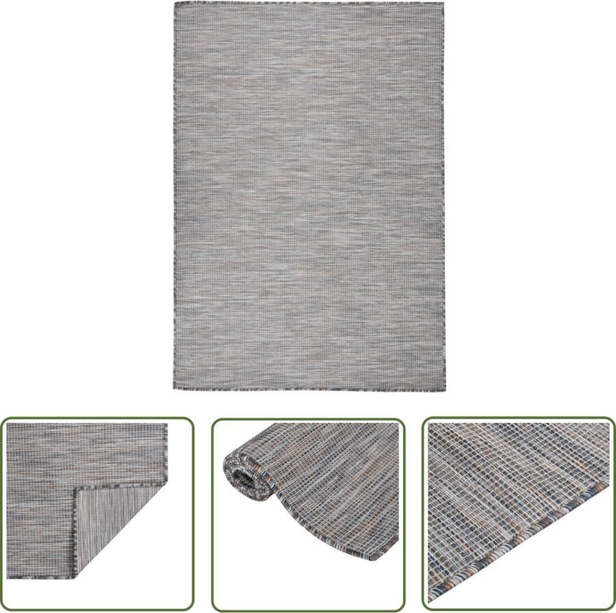 The Living Store Platgeweven Tuinkleed Bruin en Blauw 160 x 230 cm 100% PP Tuintapijten Outdoor Tapijt Patio Tapijt Terrasvloer Balkonvloer