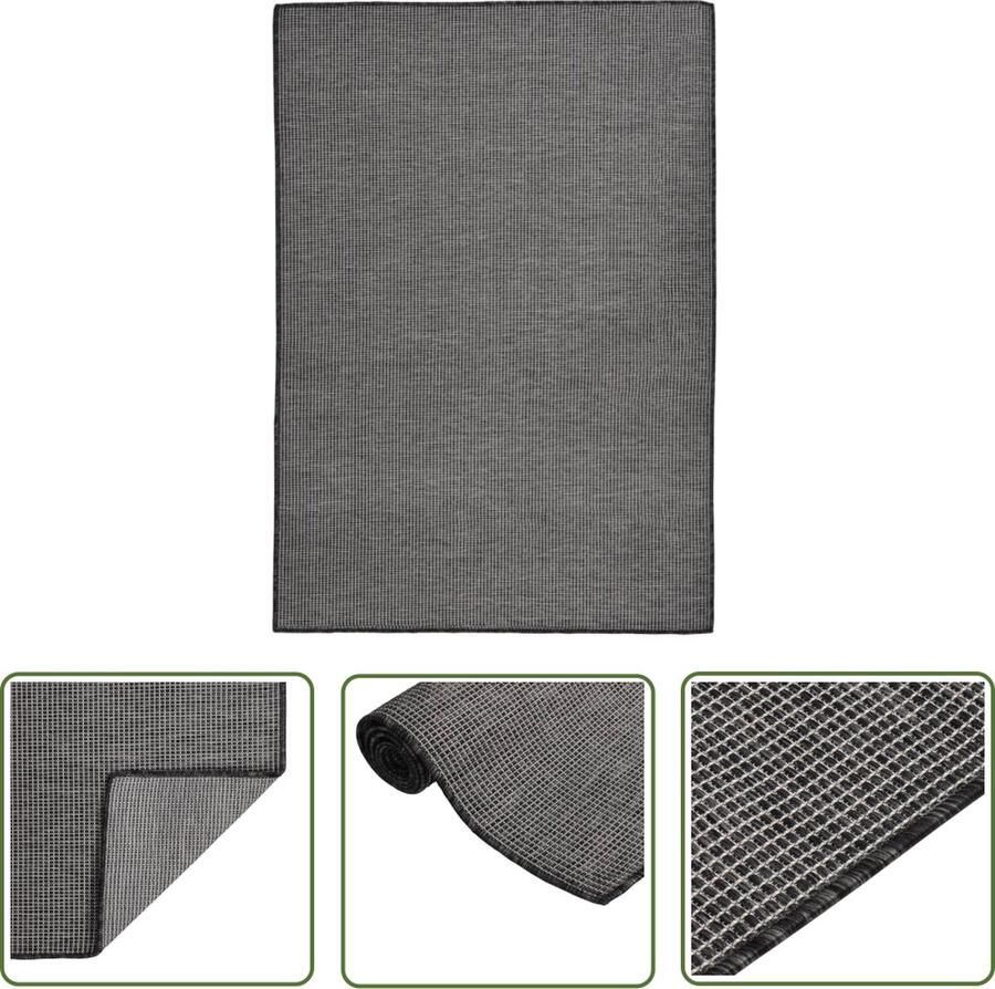 The Living Store Platte geweven Terras- en balkontuinkleed 160 x 230 cm Grijs Weerbestendig UV-bestendig Platgeweven Terrasvloer Buitentapij Balkontapij Tuintapijt Outdoor Rug