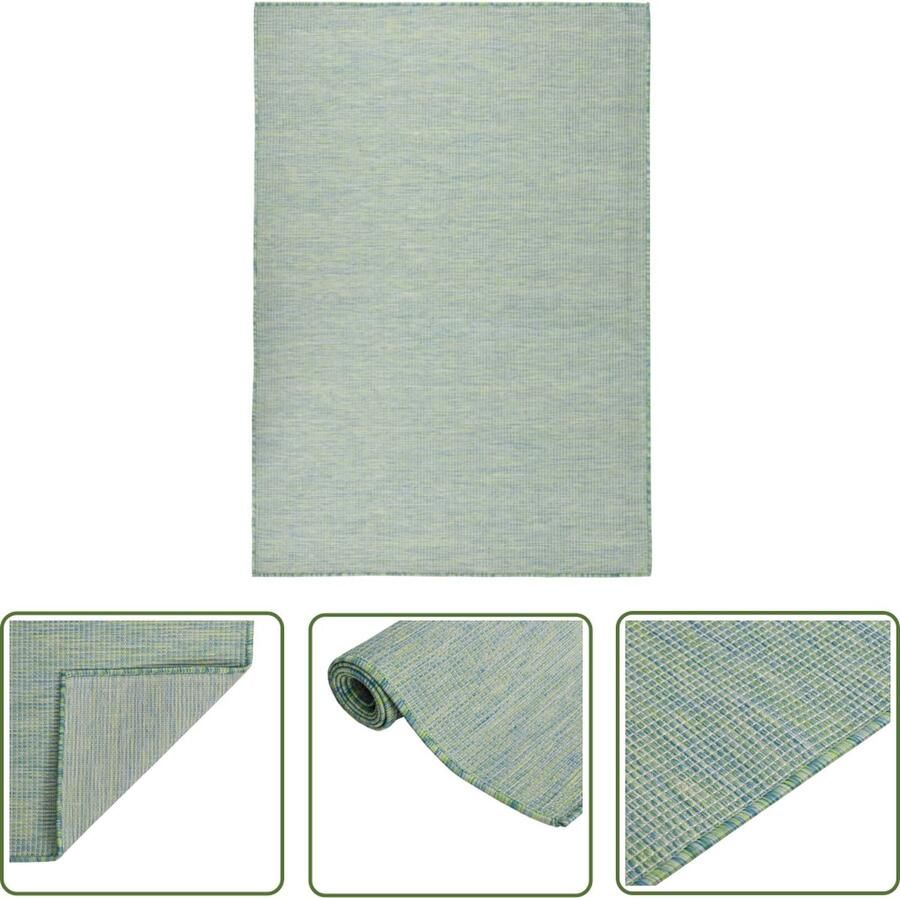 The Living Store Tuinkleed Platgeweven Polypropyleen 160 x 230 cm Turquoise Tuintapijten Buitentapijten Terrasvloer Balkontapis Kunststof Tapijt