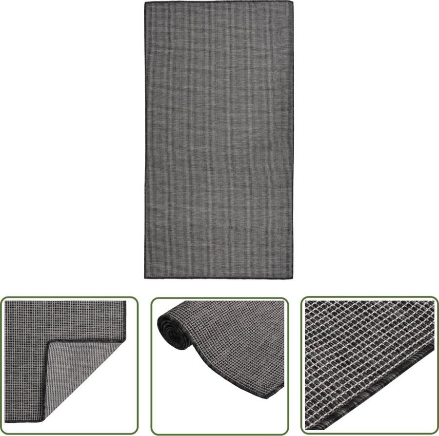The Living Store Terrasvloerkleed Grijs 80 x 150 cm Weerbestendig UV- en Duurzaam Polypropyleen 100% PP Terrasvloerkleed Buitenvloerkleed Tuinkleed Platgeweven Vloerkleed Kunststof Vloerkleed