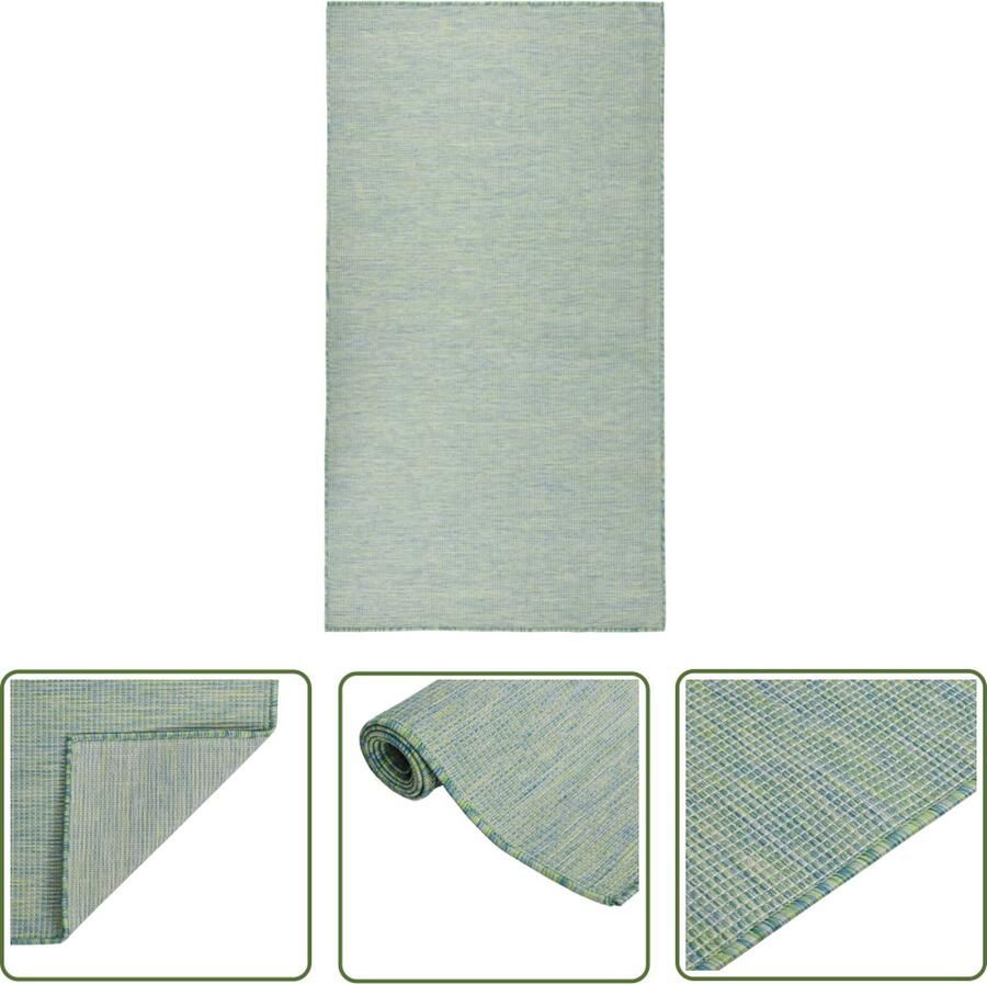 The Living Store Buitenkleed platgeweven 80x150 cm turquoise Tuintapijten Buitentapijt Terrasvloerkleed Balkontapis Kunststof Tapijt