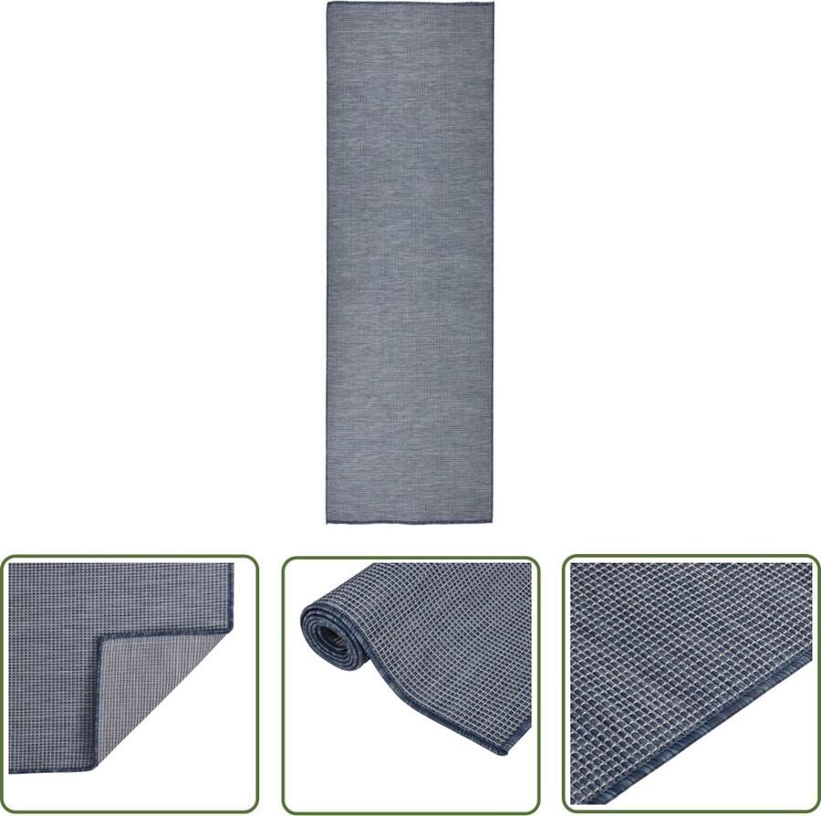The Living Store Tuinkleed Platgeweven Blauw 80 x 250 cm Weerbestendig Tuintapijten Vloerkleden Buiten Plat Geweven Tapijt Terrasdecoratie Balkon Decoratie