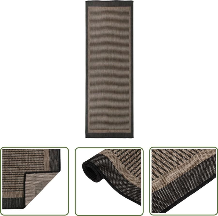 The Living Store Buitenkleed platgeweven 80x250 cm donkerbruin Tuintapijten Buitentapijt Terrasvloerkleed Balkontapis Weersbestendig Tapijt