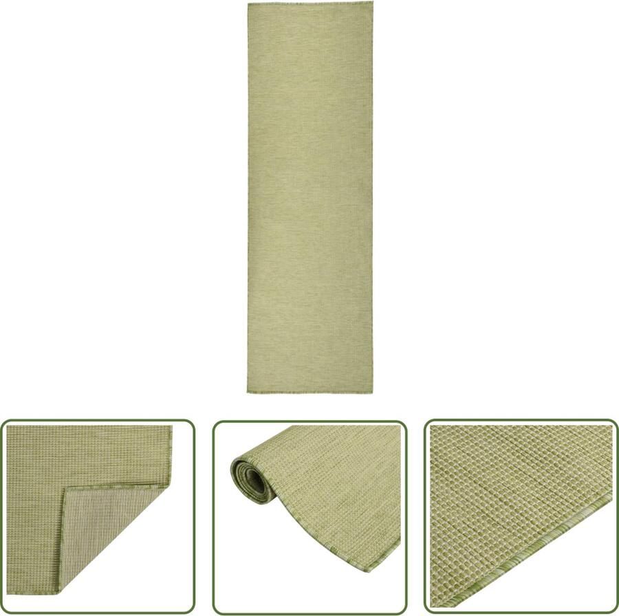 The Living Store Tuinkleed platgeweven vloerkleed 80 x 250 cm groen 100% PP Weerbestendig uv-bestendig Tuintapijten Buitentapijten Plat Geweven Vloerkleed Groene Vloerkleed Veranda Tapijt