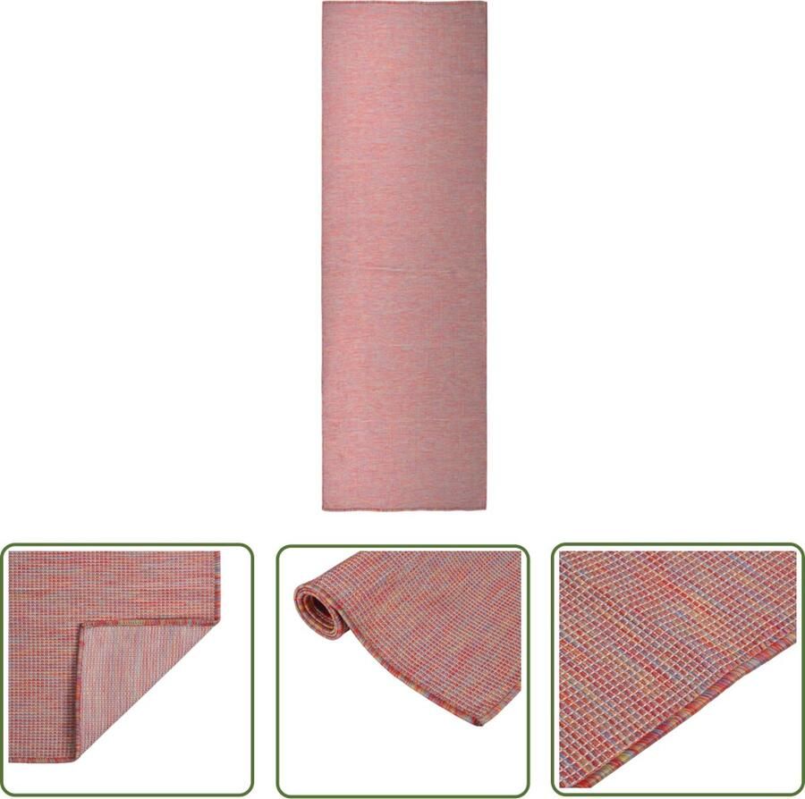 The Living Store Tuinkleed Platgeweven Polypropyleen 80 x 250 cm Rood Tuintapijten Buitentapijt Terrasvloerkleed Balkontapis Plat Geweven Tapijt