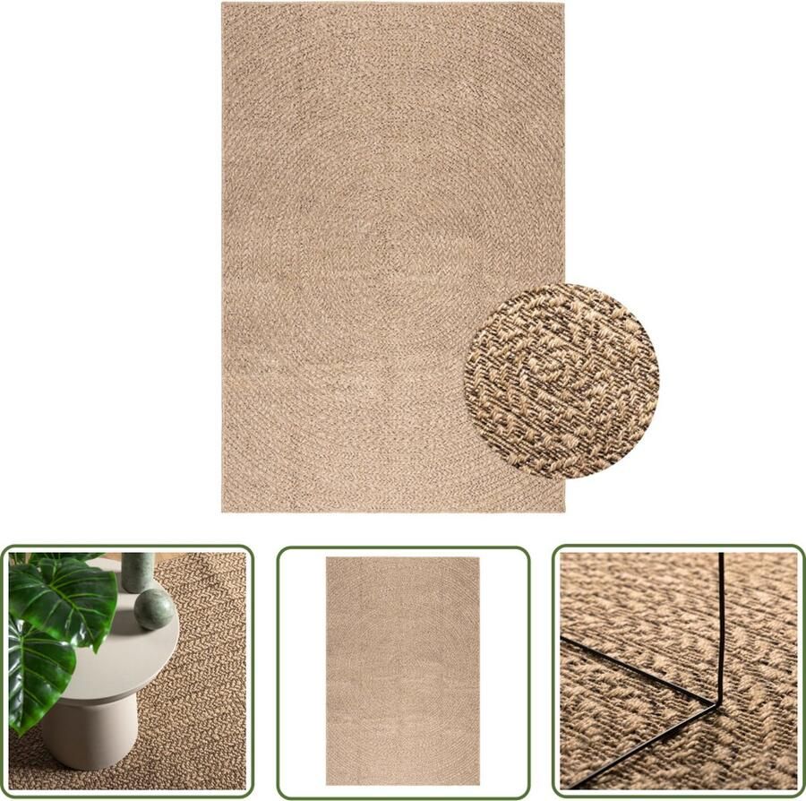 The Living Store Buitentapijt Jute-look 140x200 cm PP-materiaal Uv-bestendig Rond design Buitentapijt Jute Look Outdoor Tapijt Patio Tapijt Balkontapijt