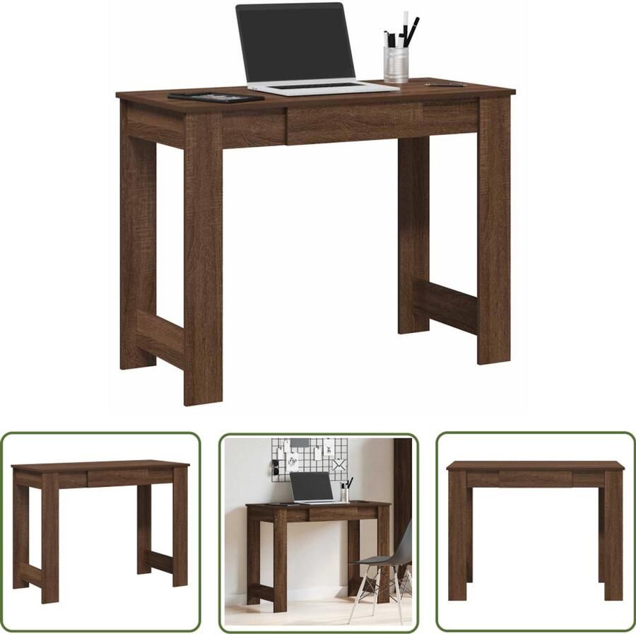 The Living Store Bureau 100x45x75 cm bewerkt hout bruin eikenkleur Kantoormeubel Bureau Houten Bureau Studie Buro Laptop Bureau