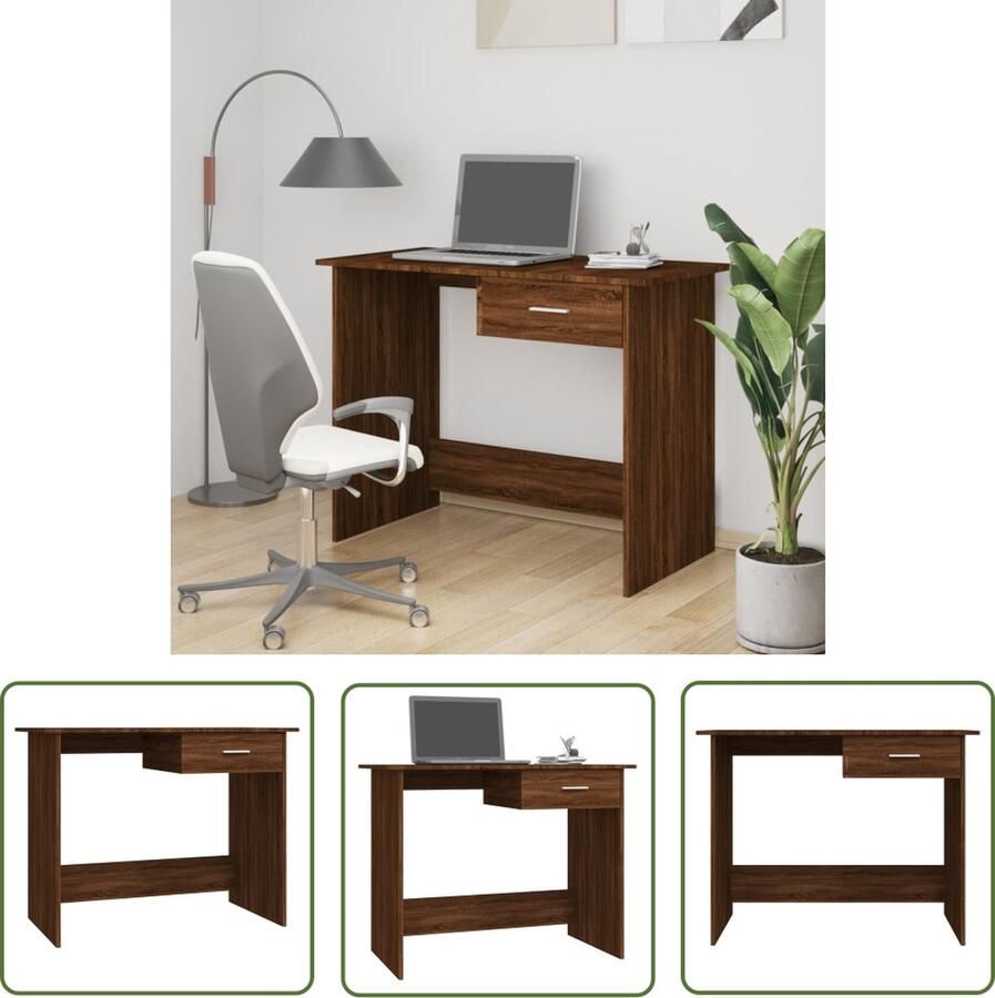 The Living Store Bureau Bruineiken Schrijftafel met lade 100 x 50 x 76 cm Multifunctioneel Kantoorbureau Schrijfbureau Bureau Houten Bruine Meubels Werkstation - Foto 2