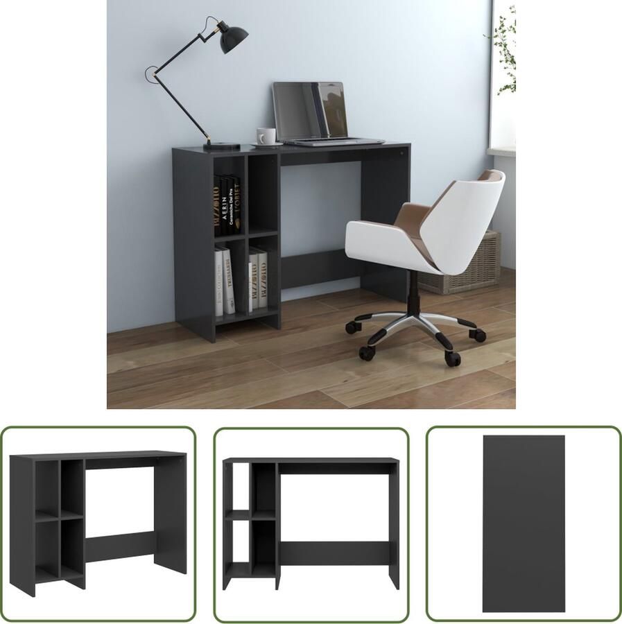 The Living Store Bureau Modern Bureau 102.5 x 35 x 75 cm Grijs spaanplaat Modern Bureau Houten Bureau Grijs Compact Bureau Stapelbare Bureaus - Foto 2