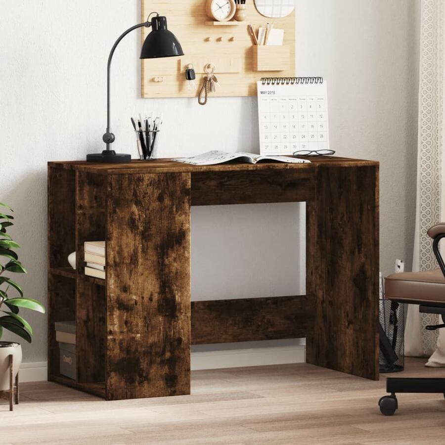 The Living Store Bureau 102x50x75 cm bewerkt hout gerookt eikenkleurig Kantoormeubilair Bureau Houten Bureau Werkblad Home Office - Foto 2