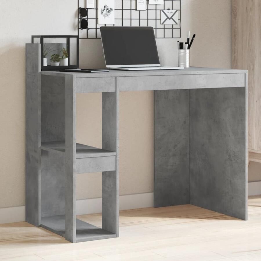 The Living Store Bureau 103 5x56 5x94 cm bewerkt hout betongrijs Bureau Houten Bureau Kantoormeubel Compact Bureau Grijze Bureau - Foto 2