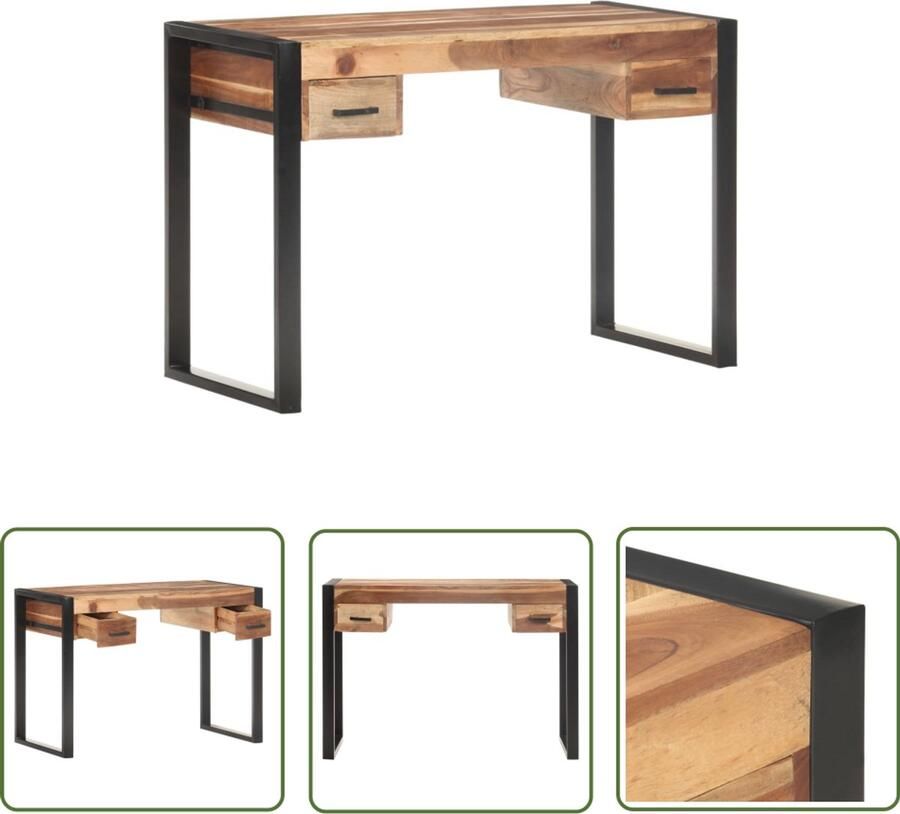 The Living Store Bureau 110x50x76 cm massief hout Vintage Bureau Houten Bureau Kantoorbureau Laptop Bureau Schrijfblad