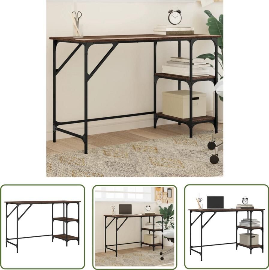 The Living Store Bureau 120x50x75 cm metaal en bewerkt hout bruin eikenkleur Bureau Houten Bureau Schrijfbureau Laptop Tafel Home Office