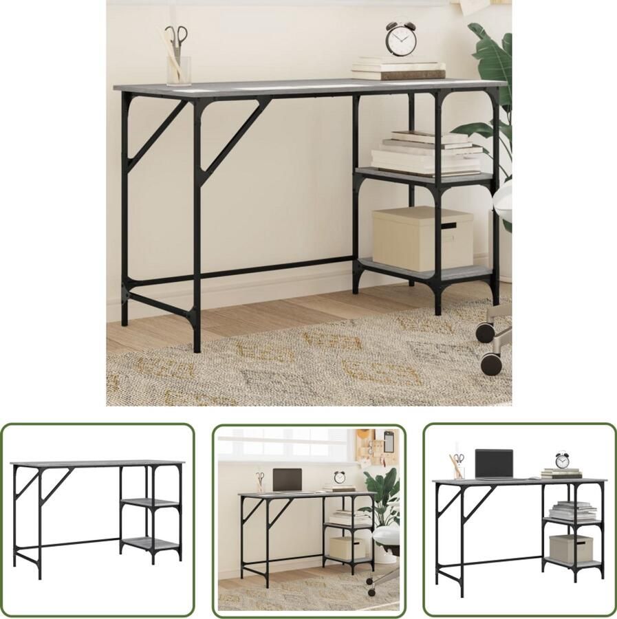 The Living Store Bureau 120x50x75 cm metaal en bewerkt hout grijs sonoma eiken Bureau Houten Bureau Grijze Bureau Kantoormeubilair Home Office