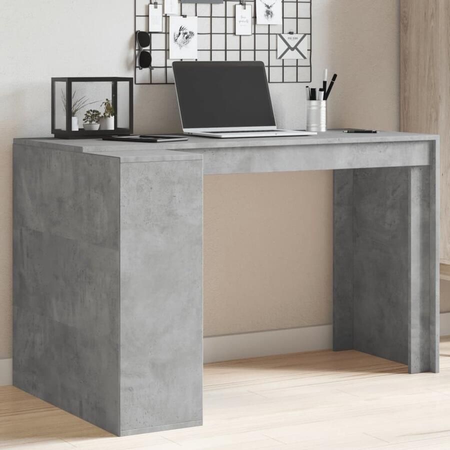The Living Store Bureau 123 5x73 5x75 cm bewerkt hout betongrijs Bureau Houten Bureau Grijs Bureau Werkblad Computer Tafel